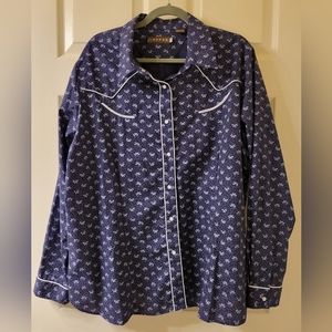 Roper Women's Blue Classic Floral Print Long Sleeve Snap Western Core Shirt
